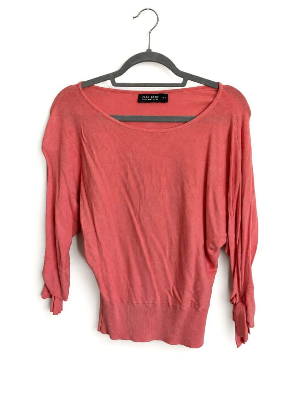 Coral Rose Pearl Button Split Cuff Banded Knit Top